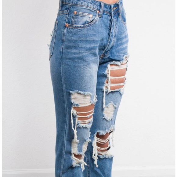 High Waisted Distressed Boyfriend Jeans - Picture 5 of 5
